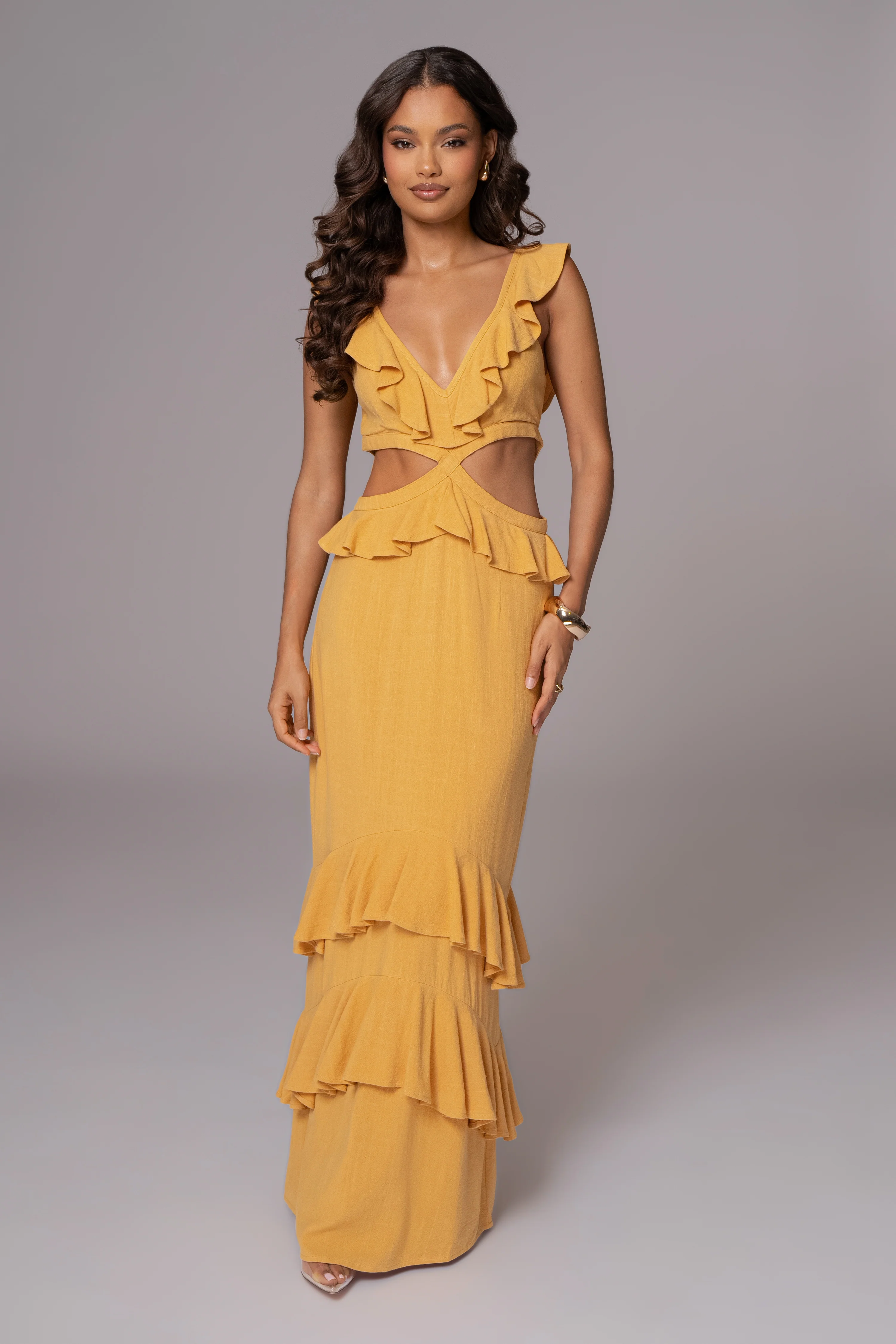 Yellow Sunshine Ruffle Linen Dress - Image 4