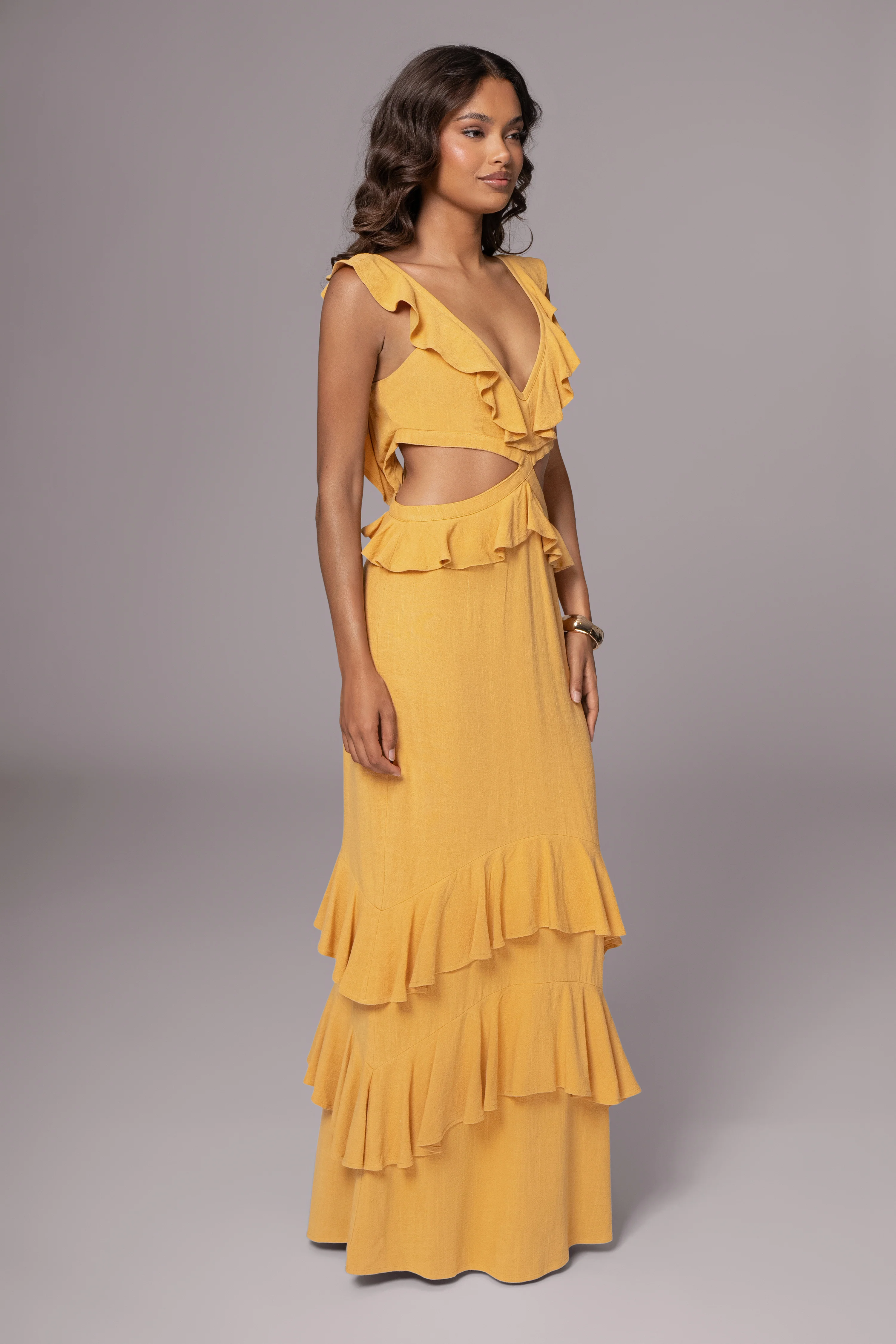 Yellow Sunshine Ruffle Linen Dress - Image 6