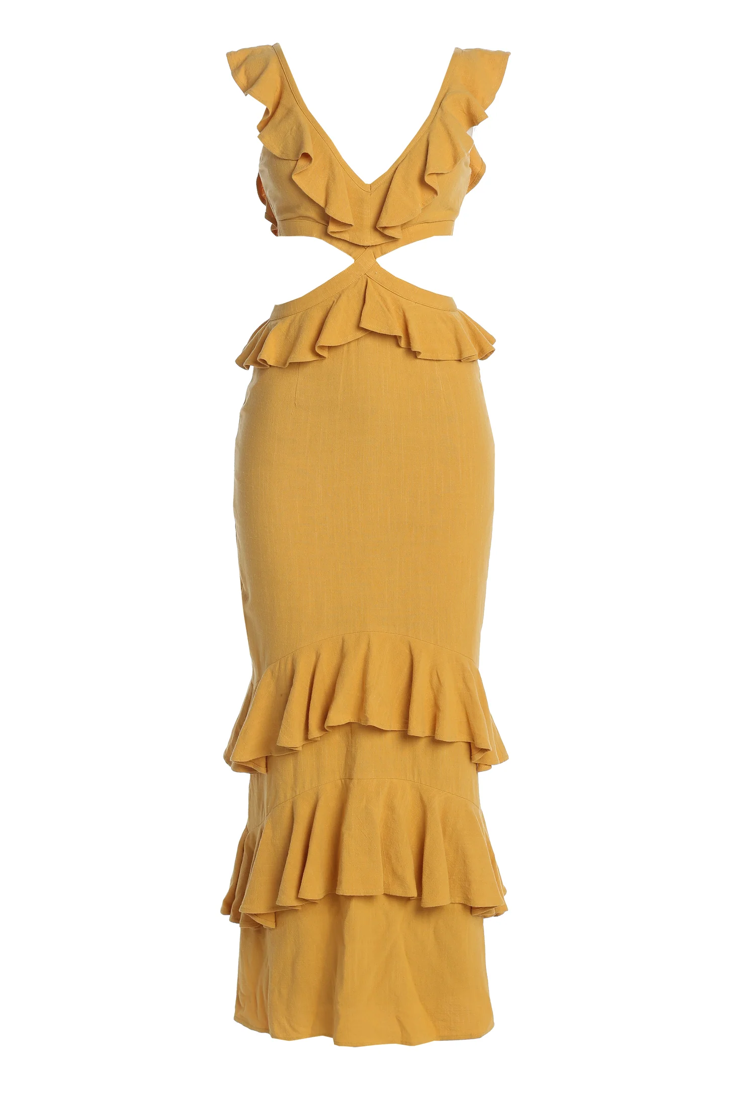 Yellow Sunshine Ruffle Linen Dress - Image 8